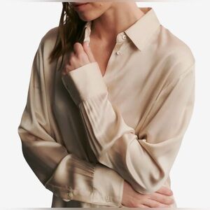 TWP: 100% Silk Slim Shirt in FRENCH OAK. Size XL